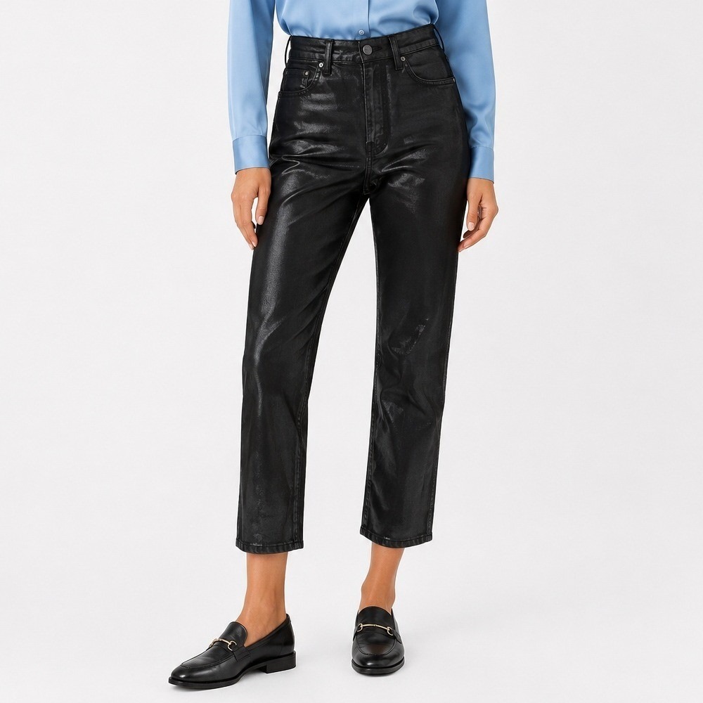 7 For All Mankind Womens Black Coated Metallic‎ Denim Jeans Cropped Size 28